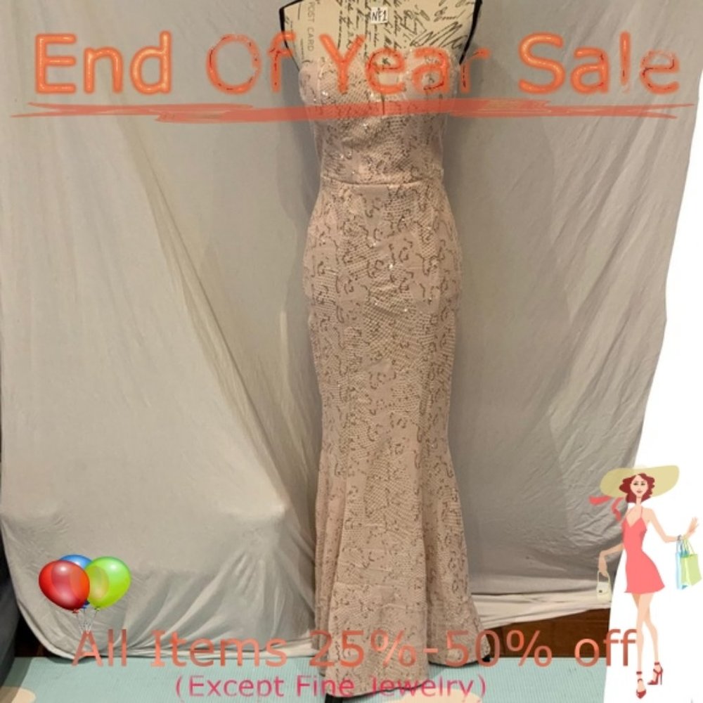 EUC-bailey blue sequined strapless mermaid gown